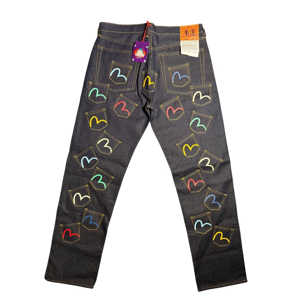 Vintage NWT Evisu Multi Pocket Vintage Jeans Indigo Selvedge Denim Mens 36